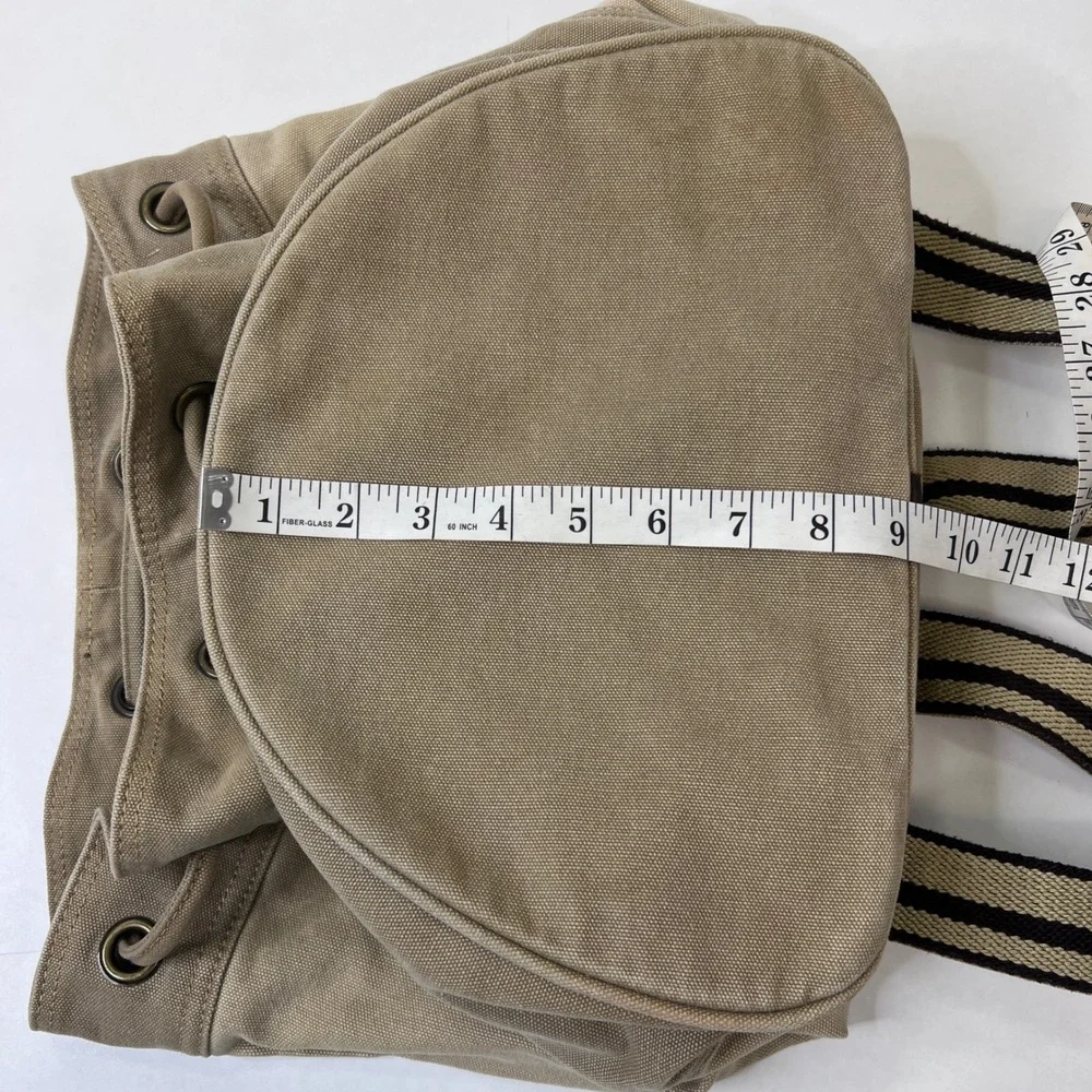 Life is Good Canvas Bucket Backpack Khaki Cotton Leather Trim Drawstring Bag